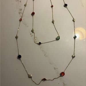 Gold long colorful beaded necklace